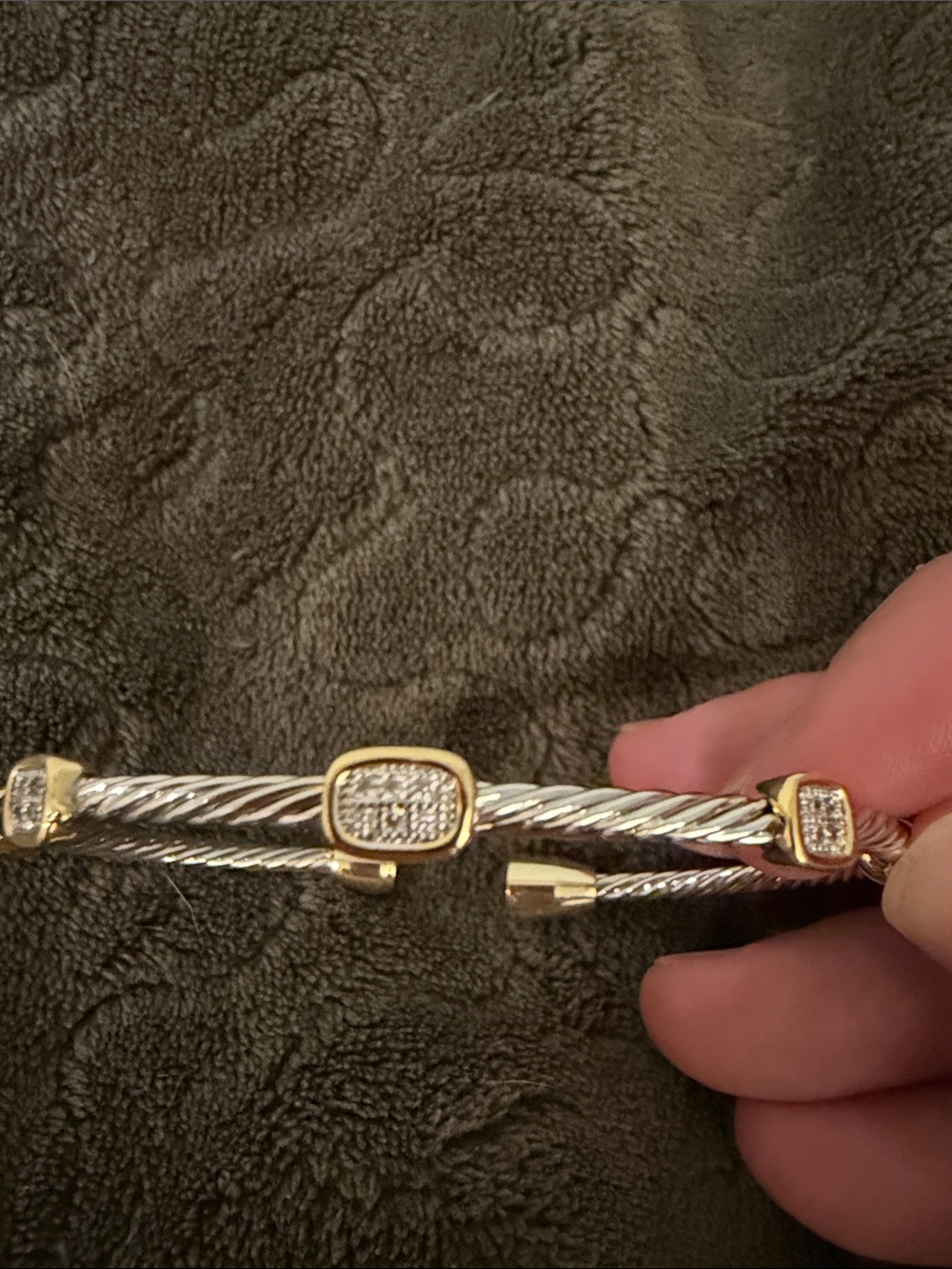 Two-Tone Gold and Silver Pave Cable Cuff Bracelet - Picture 4 of 5